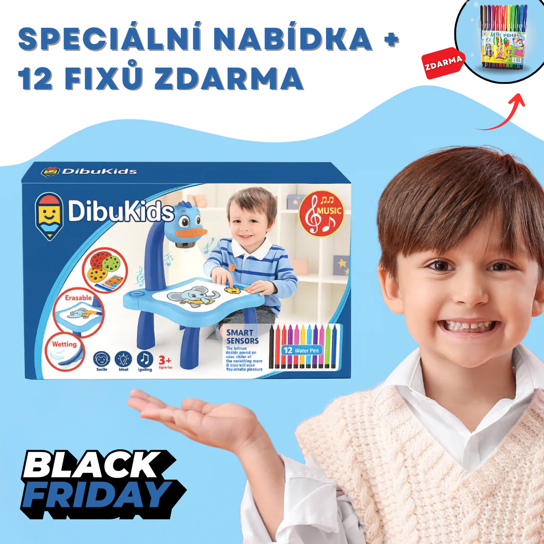 🎨 KresliPro™ | Kompletní sada – Dětský stoleček s LED projektorem + 12 fixů (ZDARMA)