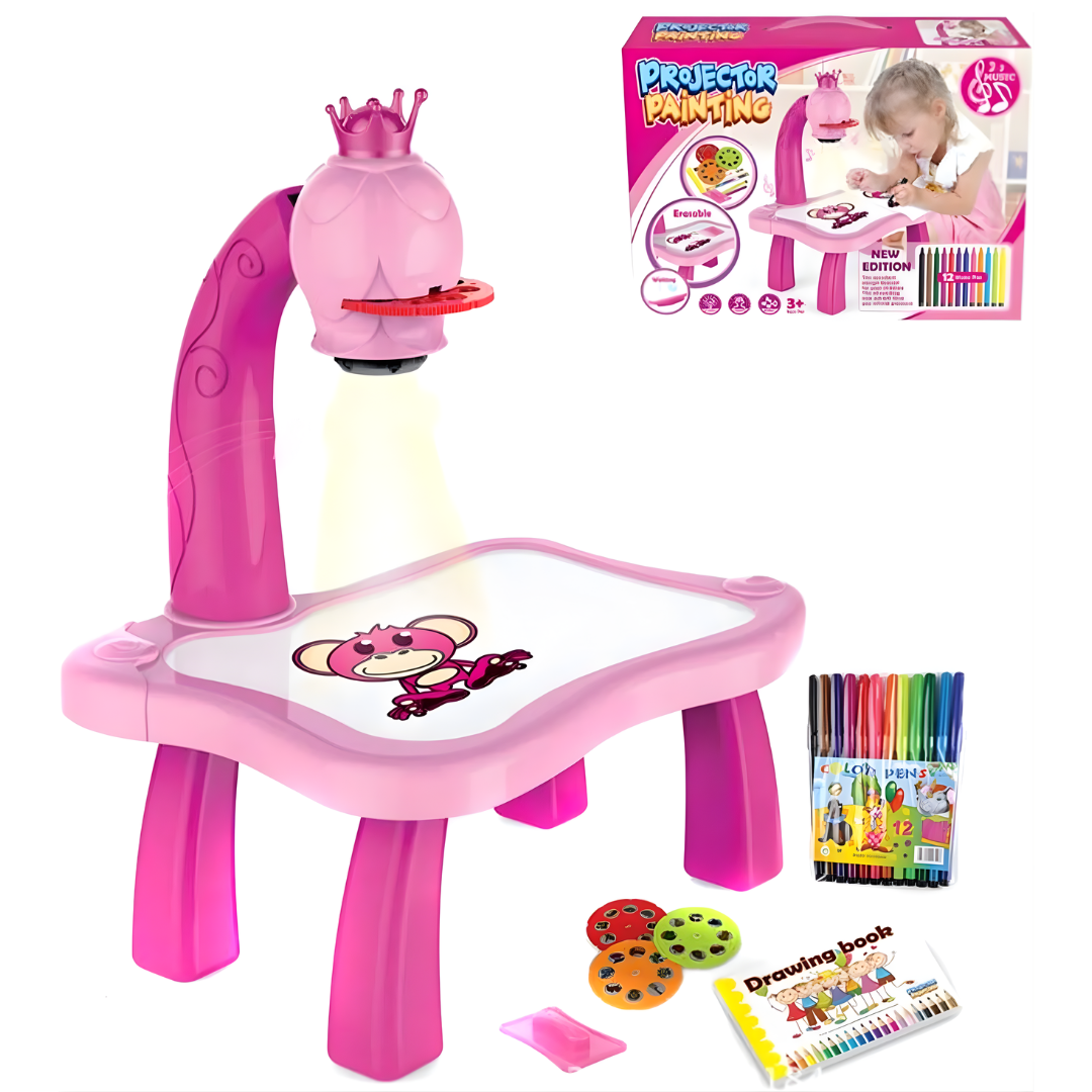 🎨 KresliPro™ | Kompletní sada – Dětský stoleček s LED projektorem + 12 fixů (ZDARMA)