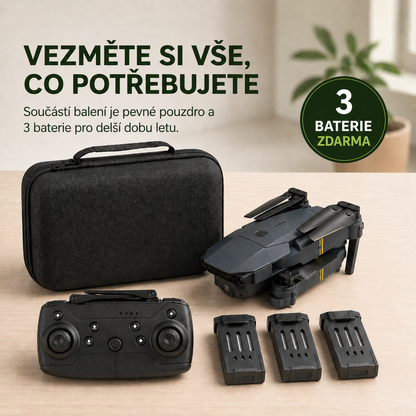 SKYCAM PRO™ | Profesionální dron se dvěma 4K kamerami, automatickým vzletem a živým přenosem přes Wi-Fi do mobilu. Pořizujte kvalitní fotografie a videa z výšky. (Pouze dnes získáte pevné pouzdro + 3 baterie ZDARMA pro delší dobu letu)