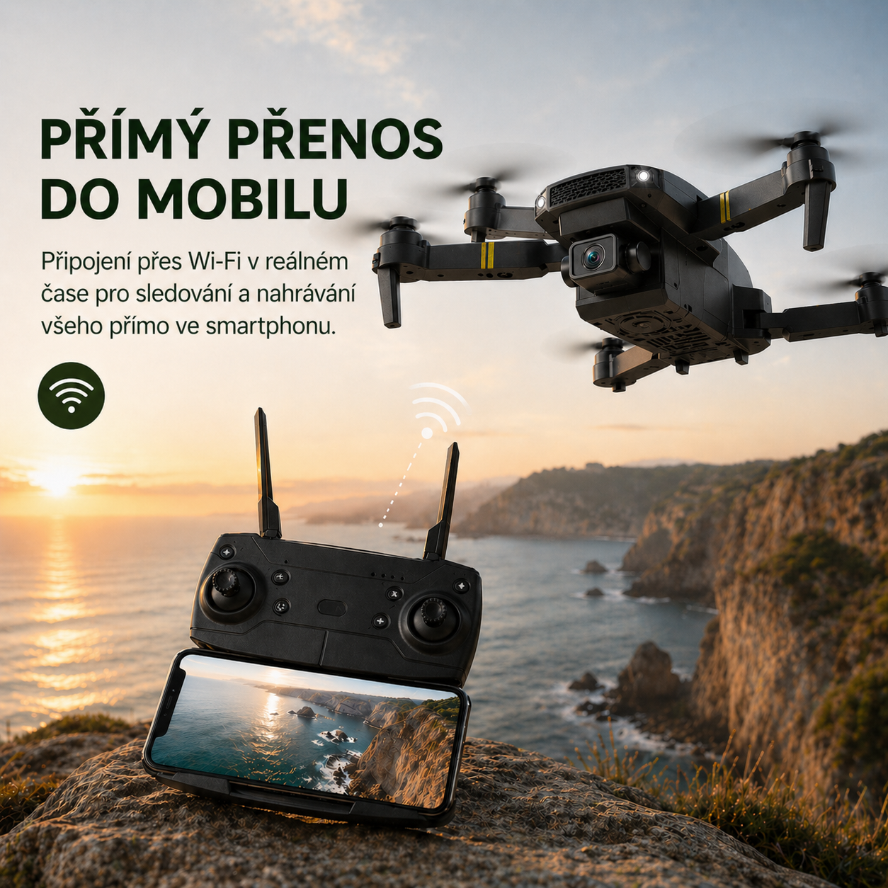 SKYCAM PRO™ | Profesionální dron se dvěma 4K kamerami, automatickým vzletem a živým přenosem přes Wi-Fi do mobilu. Pořizujte kvalitní fotografie a videa z výšky. (Pouze dnes získáte pevné pouzdro + 3 baterie ZDARMA pro delší dobu letu)