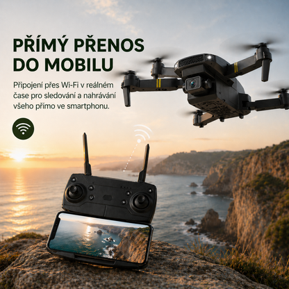 SKYCAM PRO™ | Profesionální dron se dvěma 4K kamerami, automatickým vzletem a živým přenosem přes Wi-Fi do mobilu. Pořizujte kvalitní fotografie a videa z výšky. (Pouze dnes získáte pevné pouzdro + 3 baterie ZDARMA pro delší dobu letu)