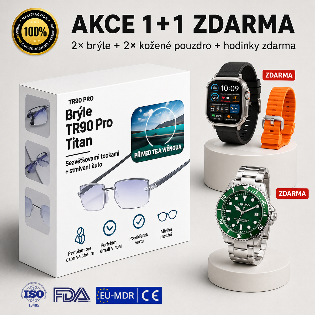 2× brýle vision™ + 2× kožené pouzdro (hodinky dle výběru zdarma)