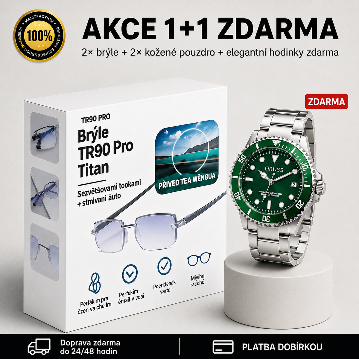 2× brýle vision™ + 2× kožené pouzdro (hodinky dle výběru zdarma)